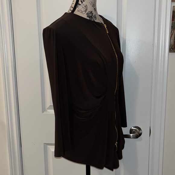 Joseph Ribkoff Brown Women’s Fitted Top with Gold Zipper - Picture 4 of 7